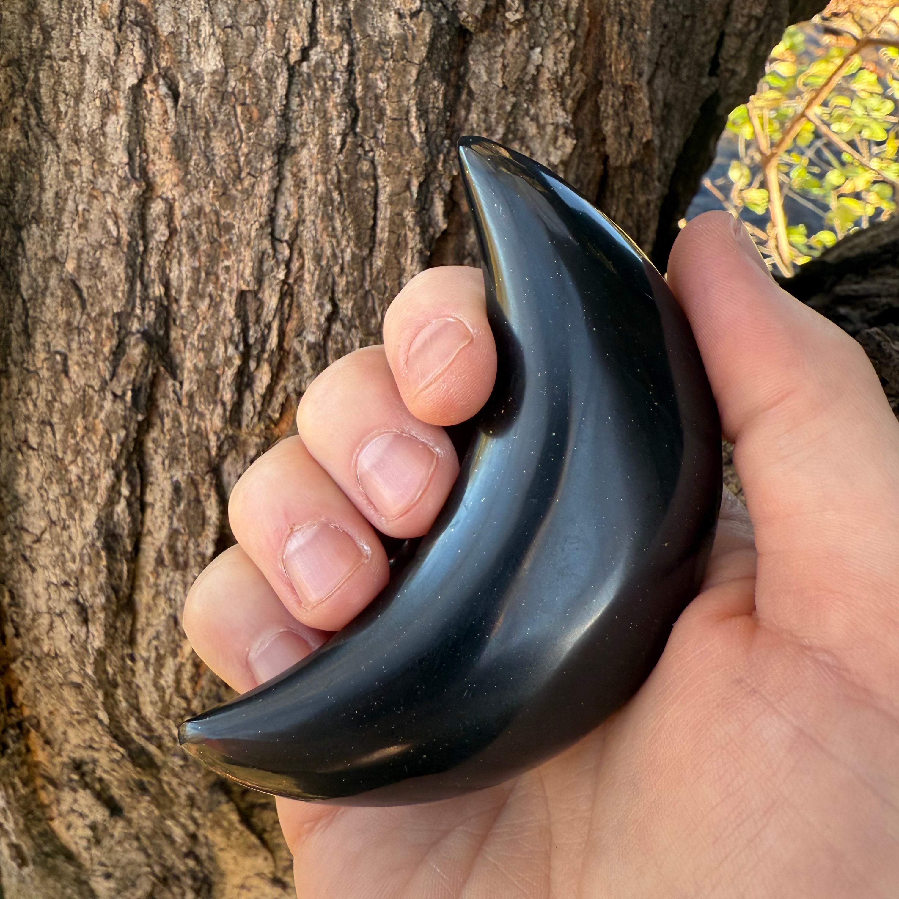 Black Onyx Crescent Moon with Pyrite