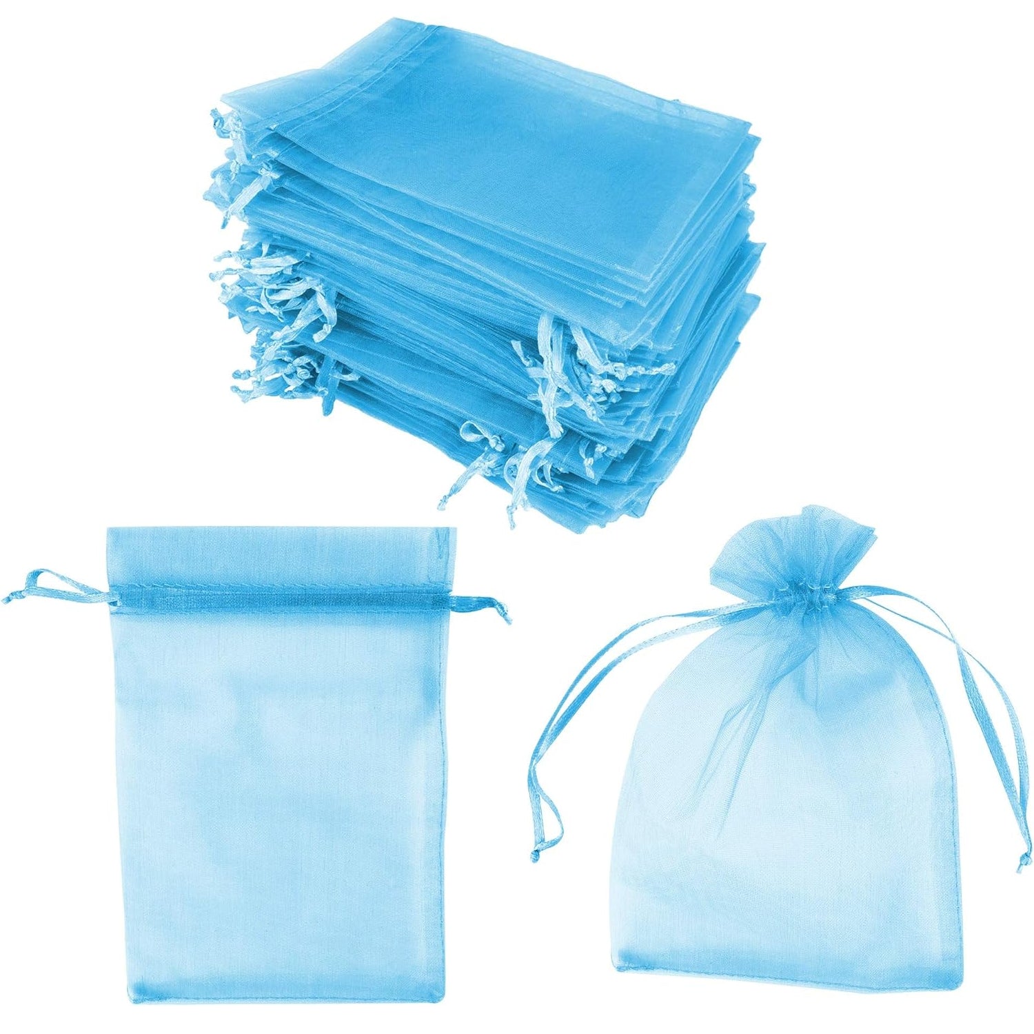 Light Blue Organza Drawstring Bags