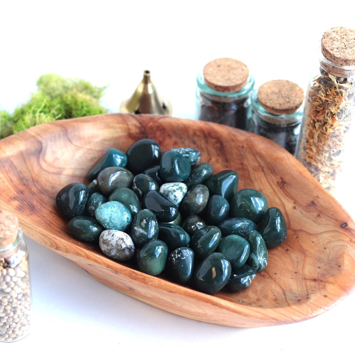 Agate Green Moss Tumbled Stone - 13 Moons