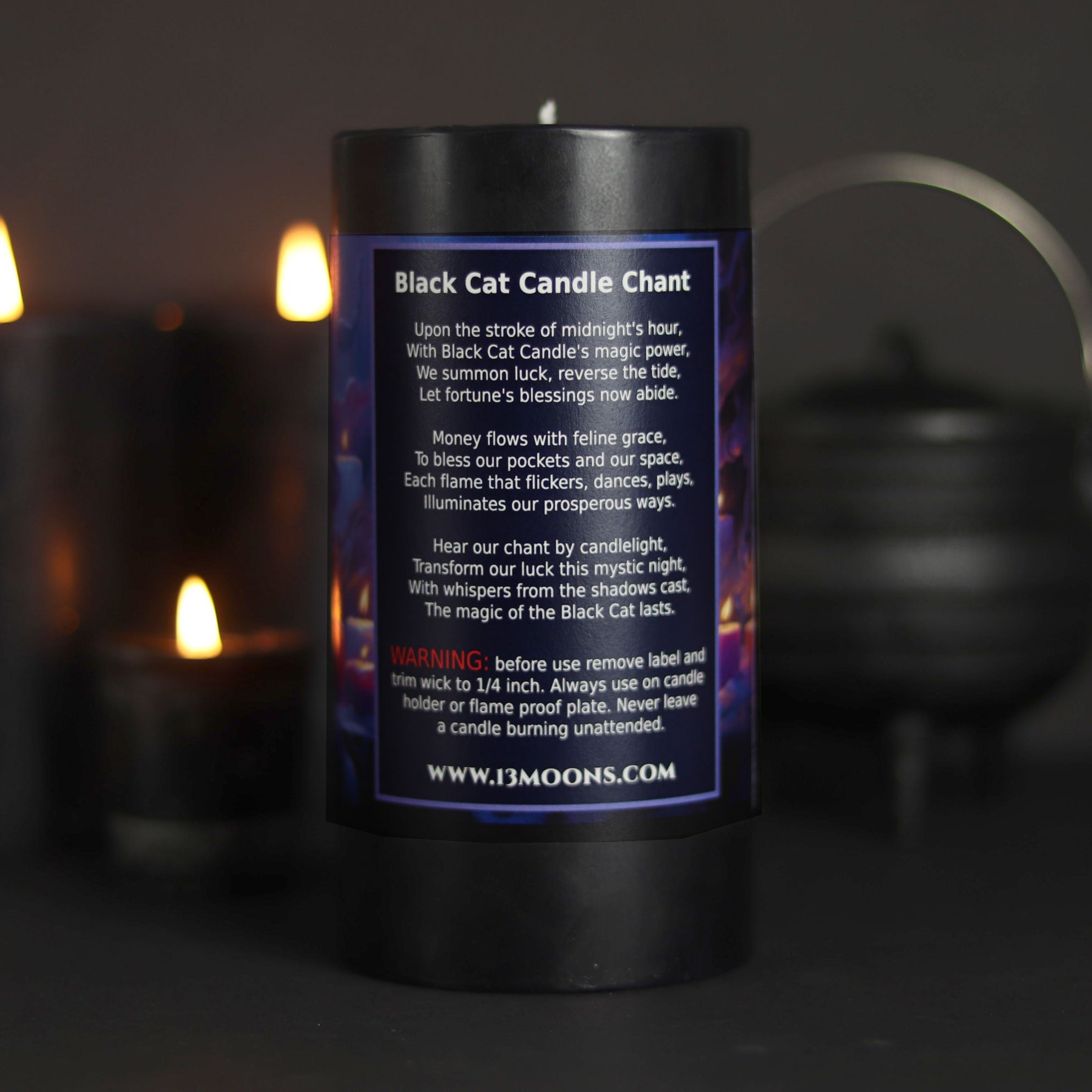 Black Cat Ritual Candle Large Pillar - 13 Moons