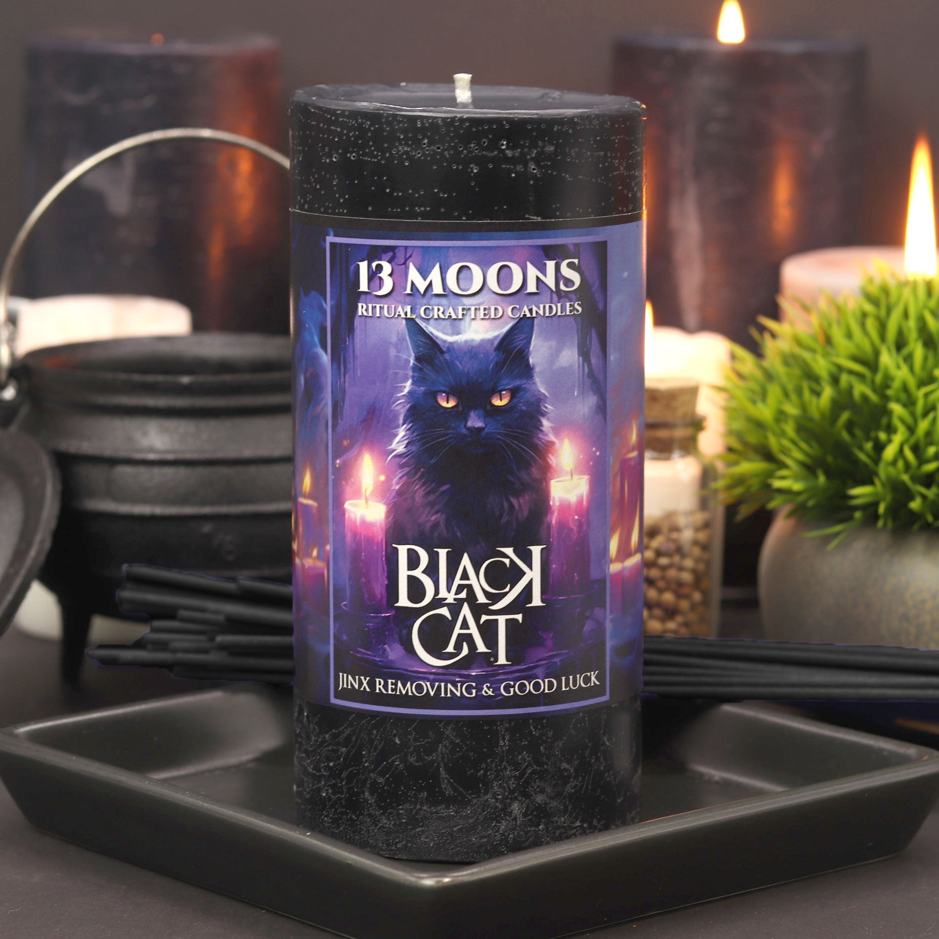 Black Cat Ritual Candle Large Pillar - 13 Moons