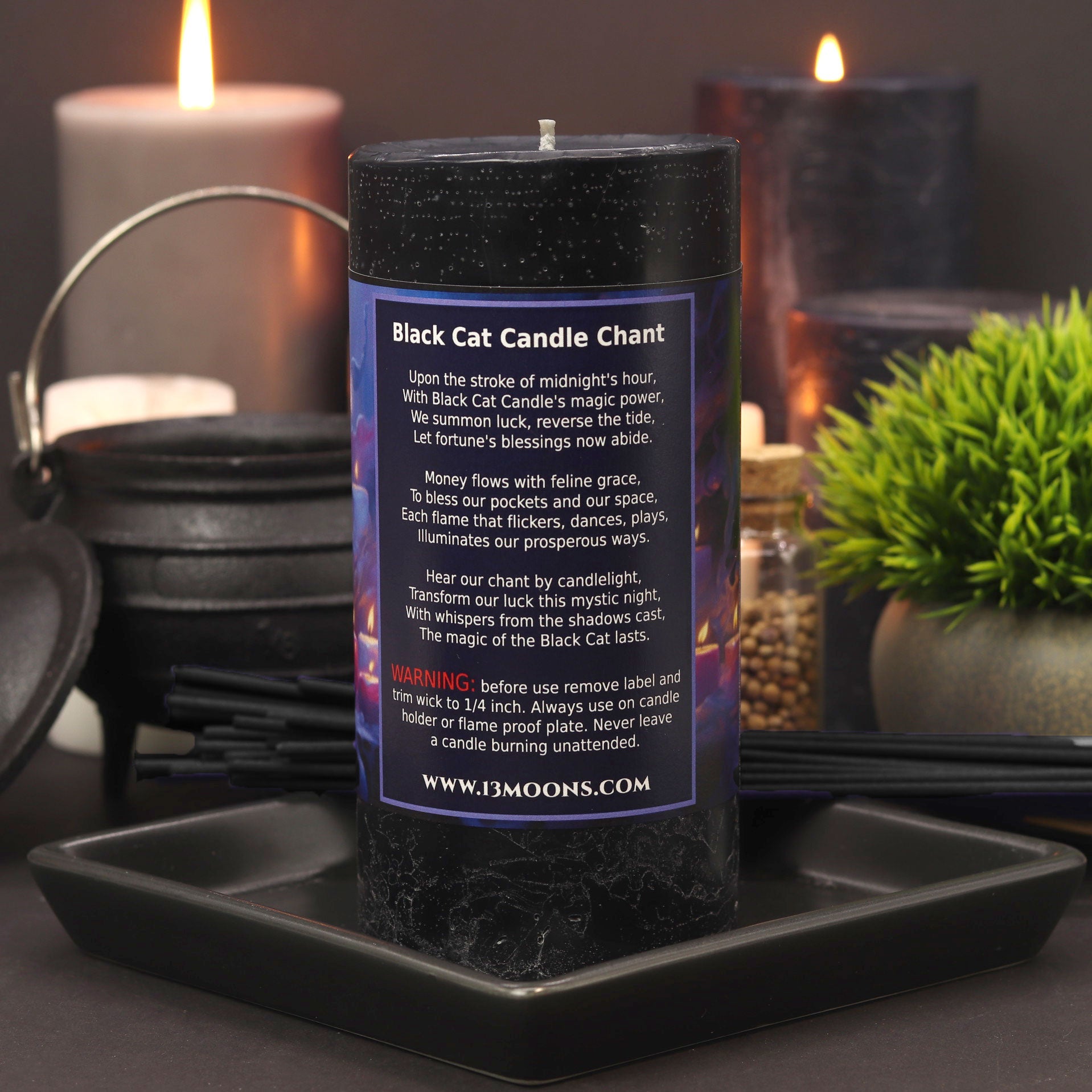 Black Cat Ritual Candle Large Pillar - 13 Moons