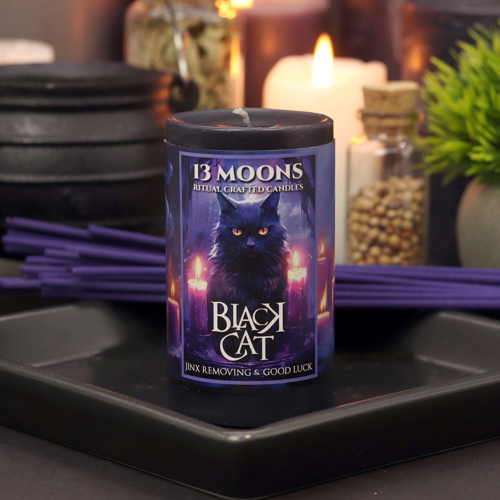 Black Cat Ritual Candle Small Pillar - 13 Moons