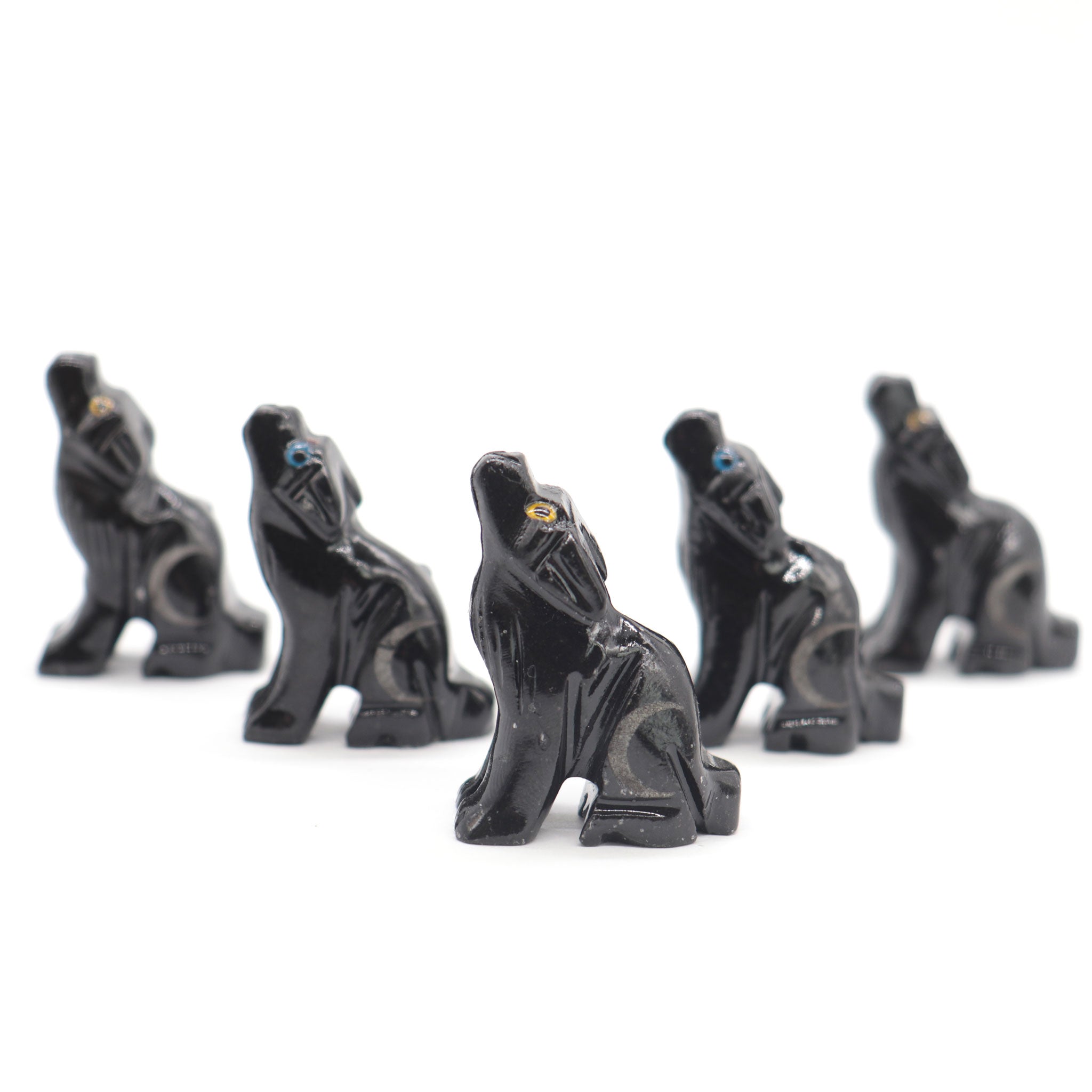 Black Onyx Crescent Moon Wolf - 13 Moons