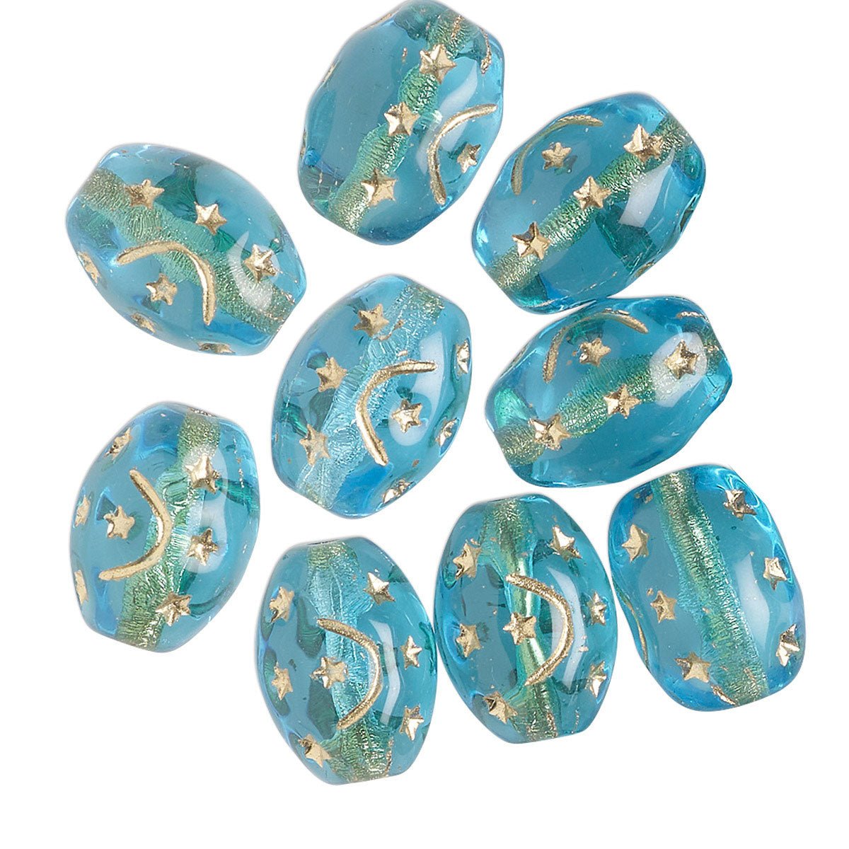 Celestial Aqua Blue Czech Glass Bead - 13 Moons