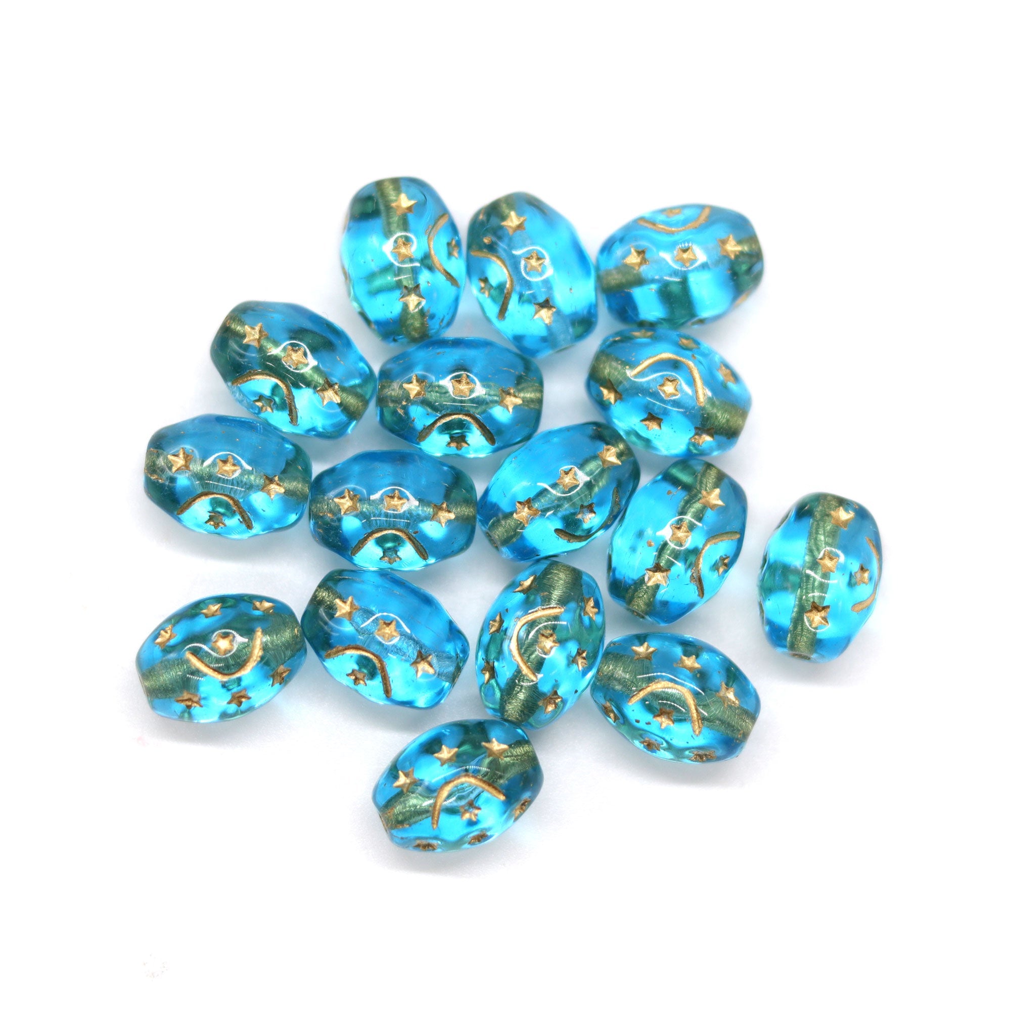 Celestial Aqua Blue Czech Glass Bead - 13 Moons