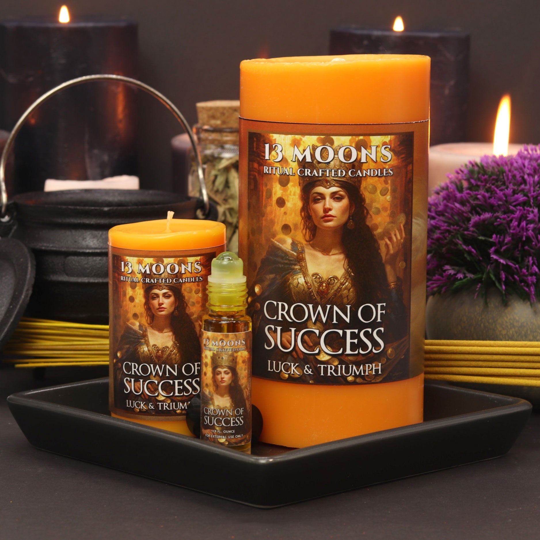 Crown of Success Candle Small Pillar - 13 Moons