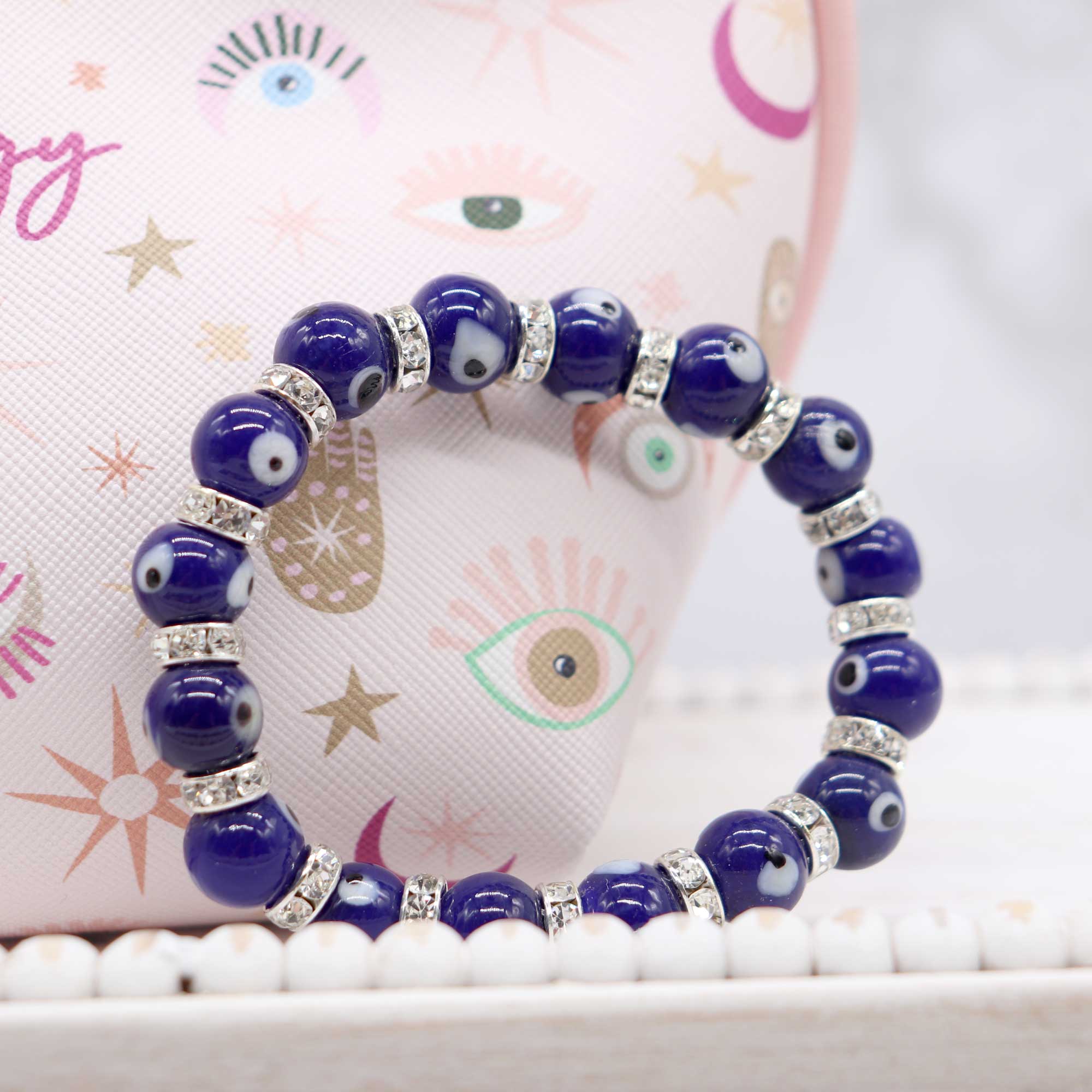 Evil Eye Glass Bracelet Blue - 13 Moons