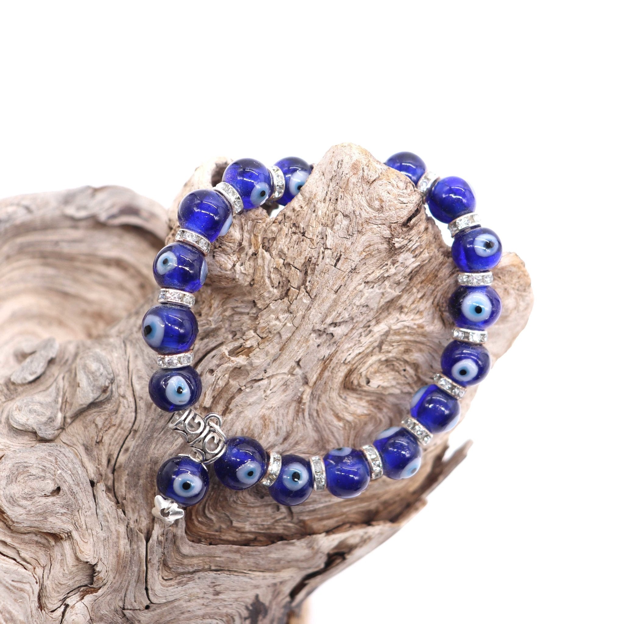 Evil Eye Glass Bracelet Blue with Velvet Bag - 13 Moons