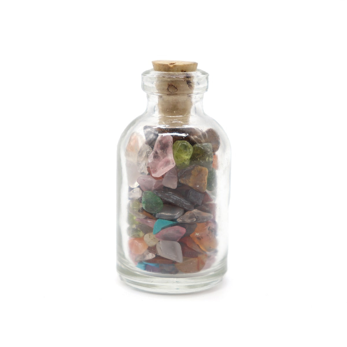 Mixed Gem Chips in Glass Bottle 0706 Gemstone Factory