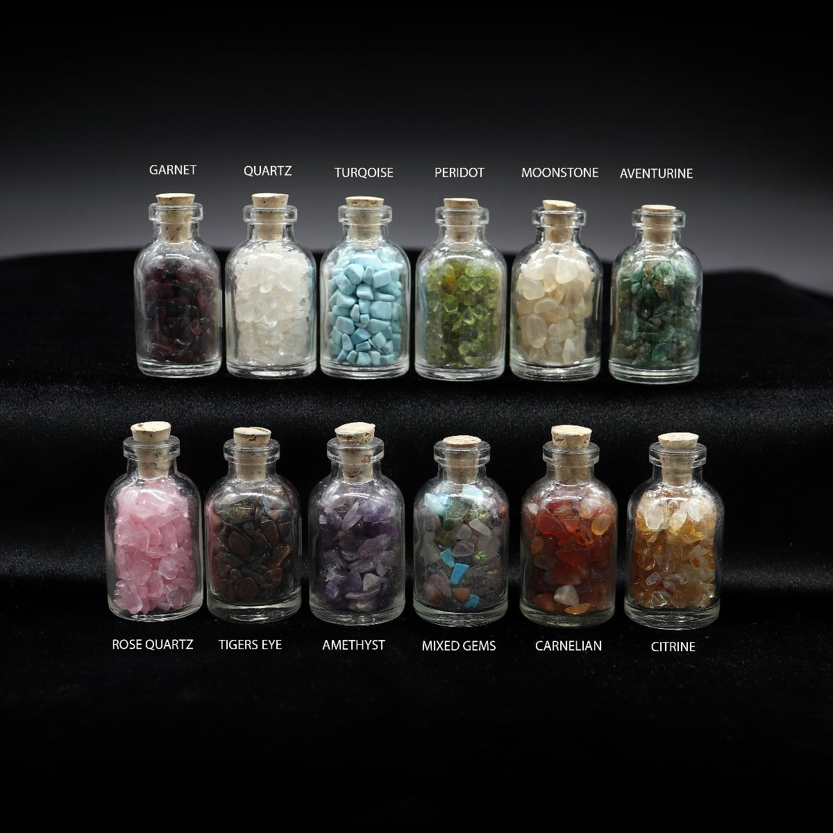 Mixed Gem Chips in Glass Bottle 0706 Gemstone Factory