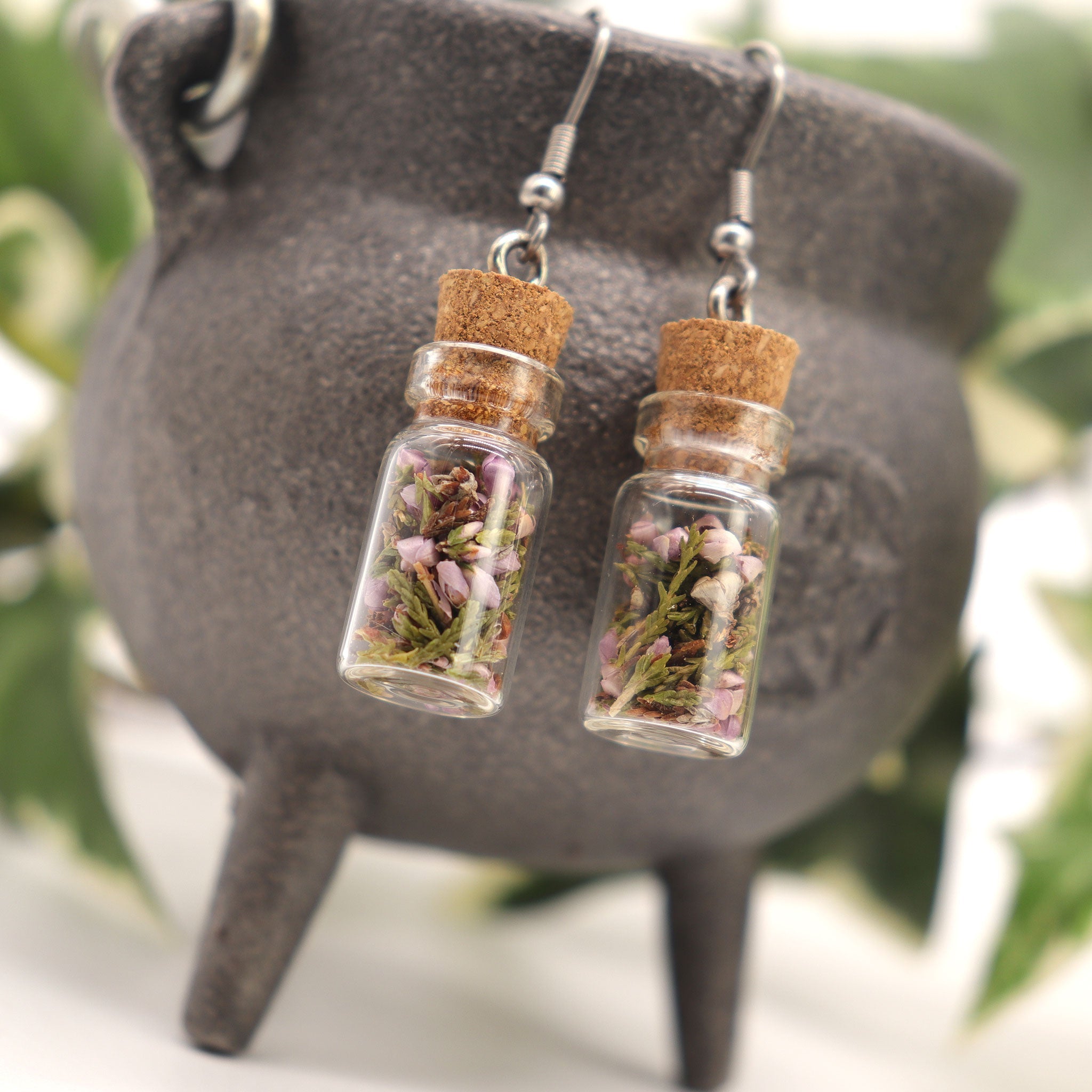 Heather Herb Bottle Earrings - 13 Moons