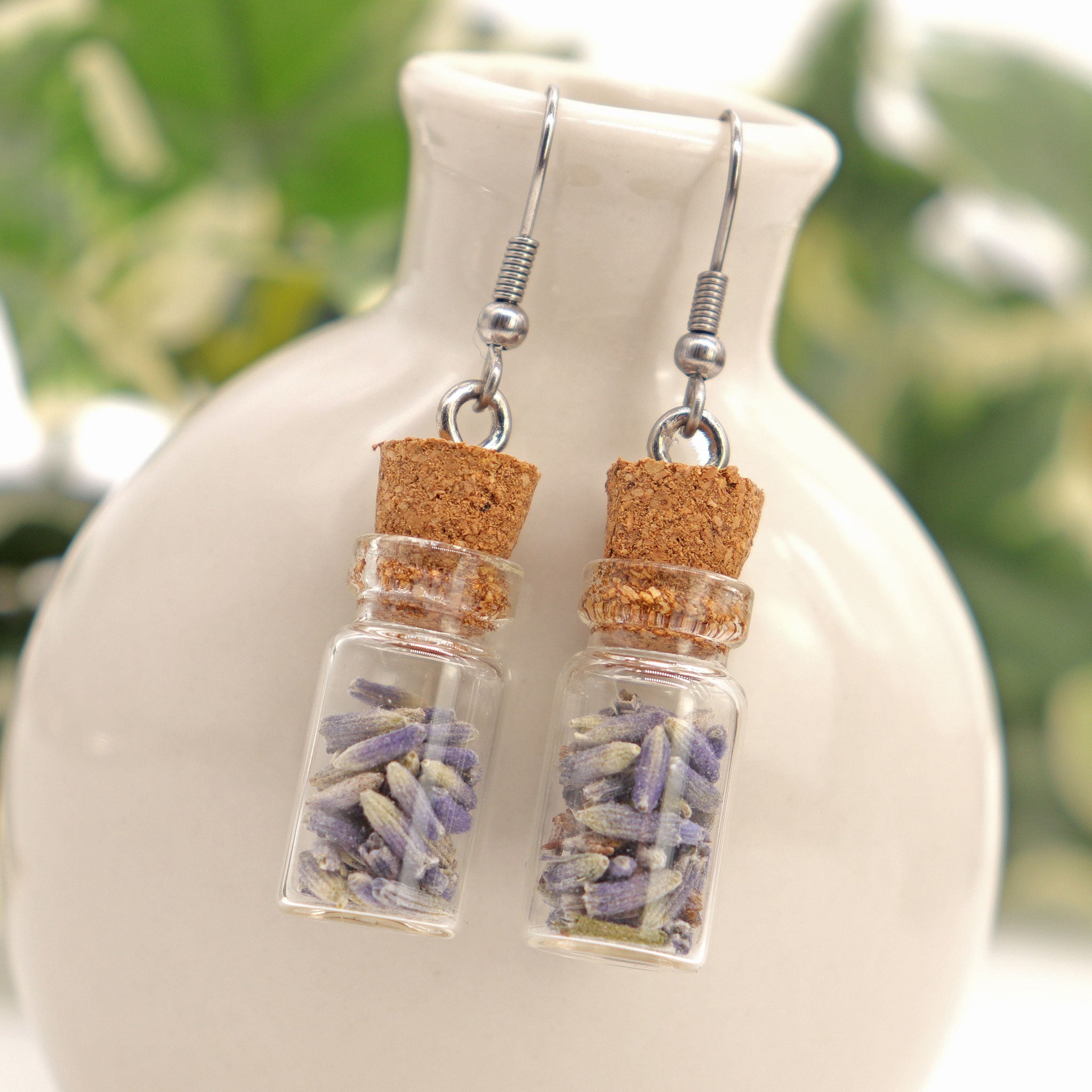 Lavender Herb Bottle Earrings - 13 Moons