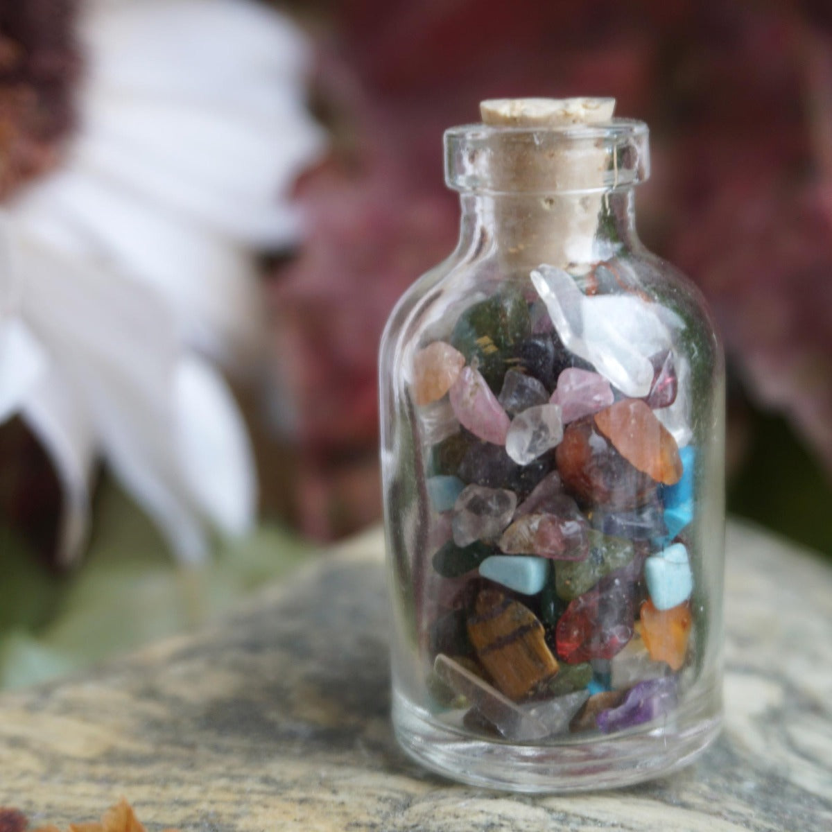 Mixed Gem Chips in Glass Bottle 0706 Gemstone Factory