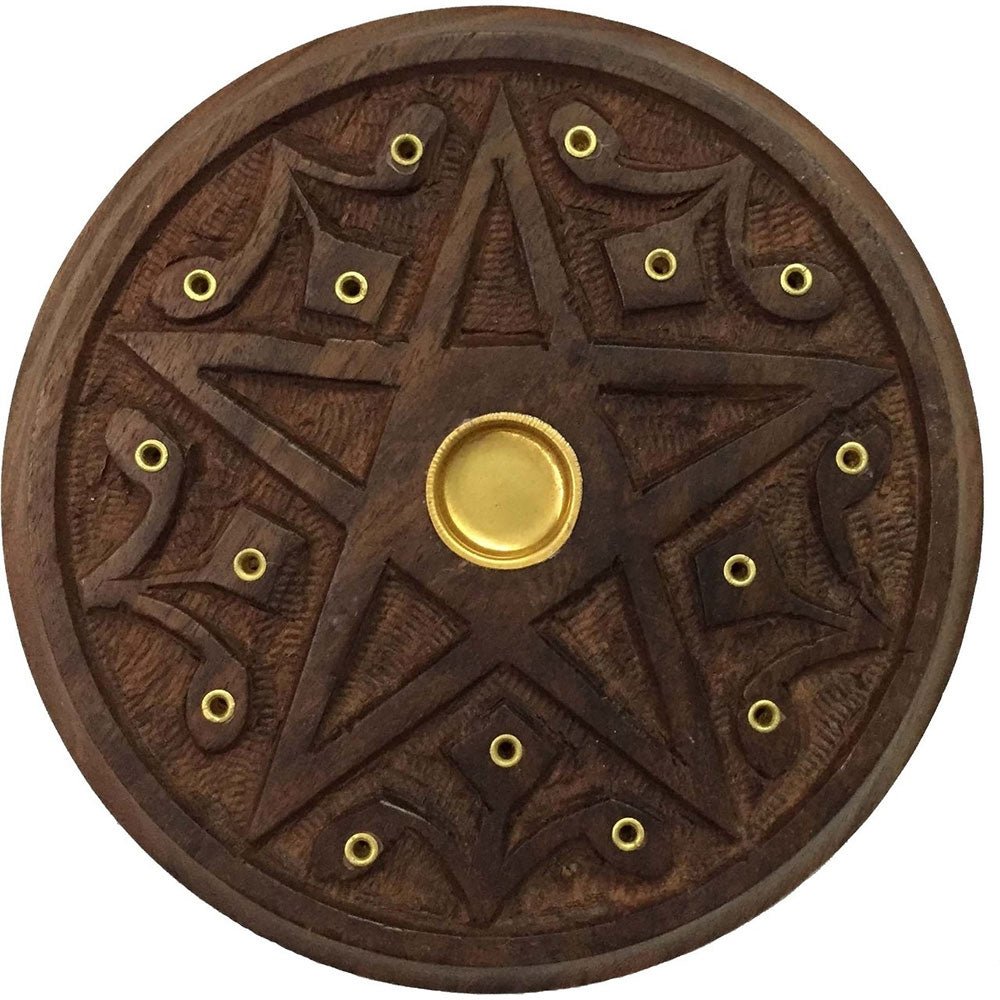 Pentacle Wood Plate Incense Burner - 13 Moons