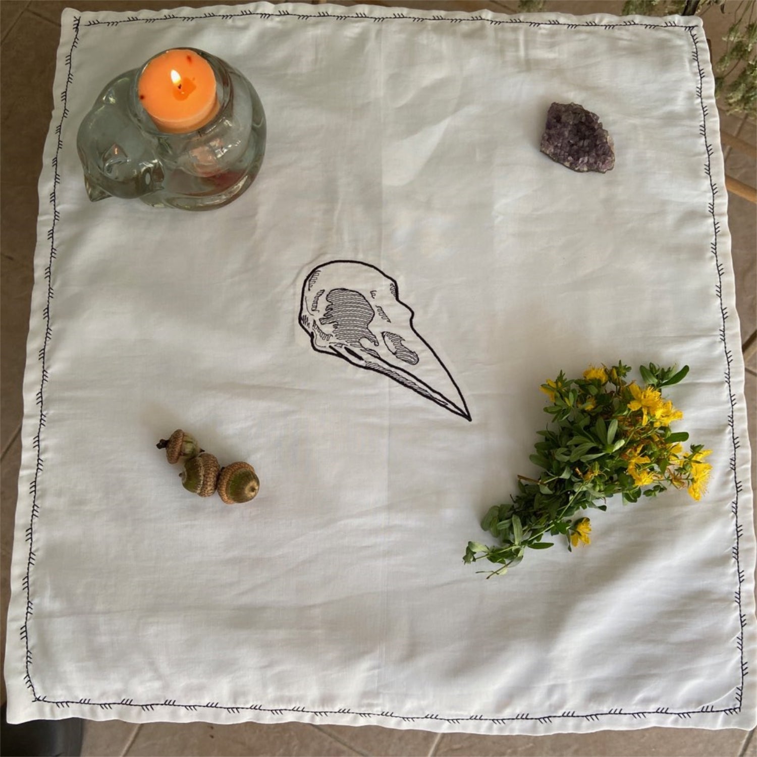 Raven Skull Ritual Altar Cloth - 13 Moons