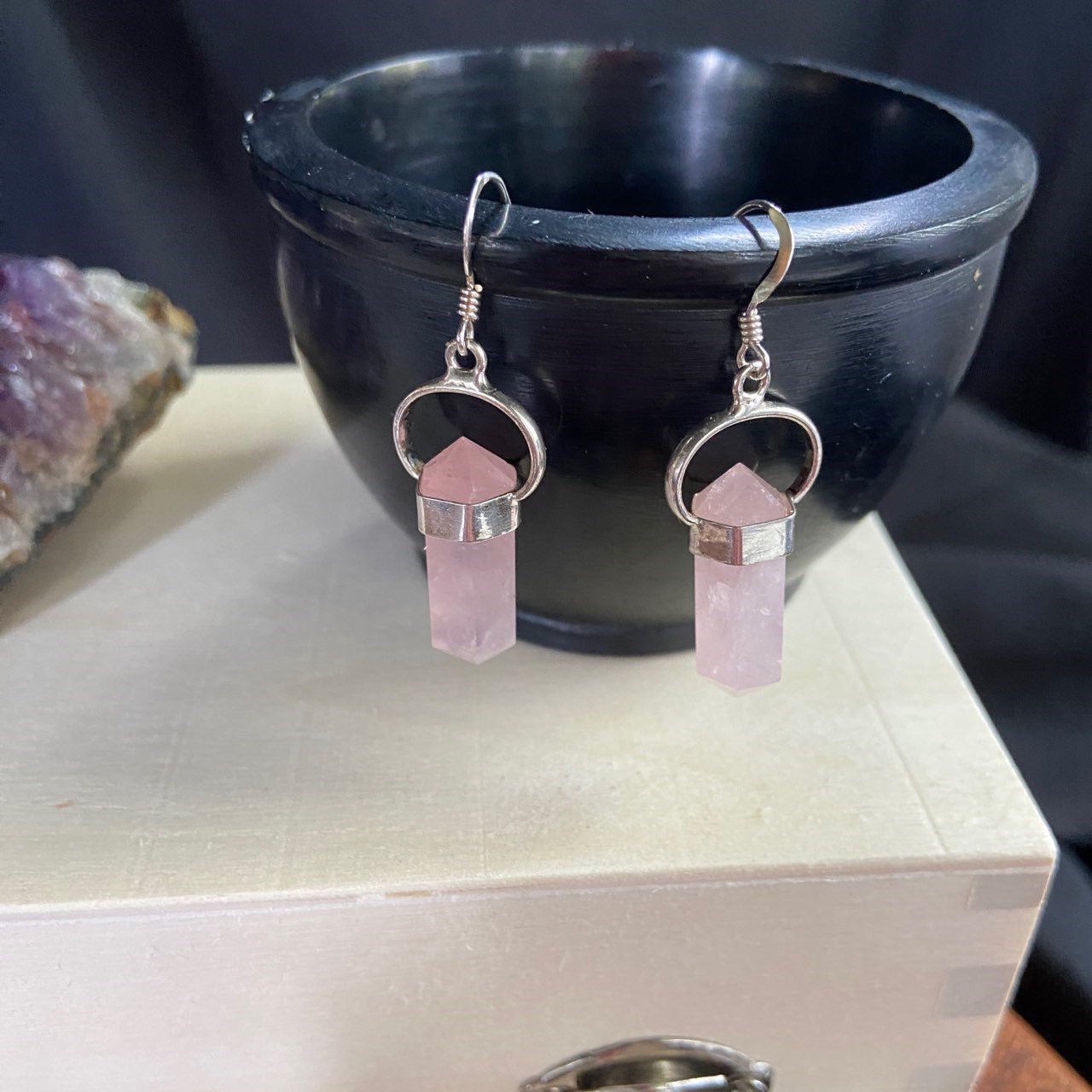 Rose Quartz Point Earrings - 13 Moons