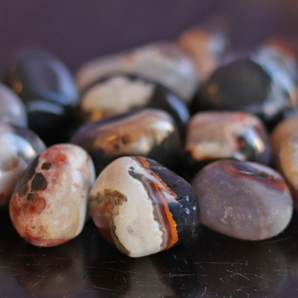 Sardonyx, Black Tumbled Stone - 13 Moons