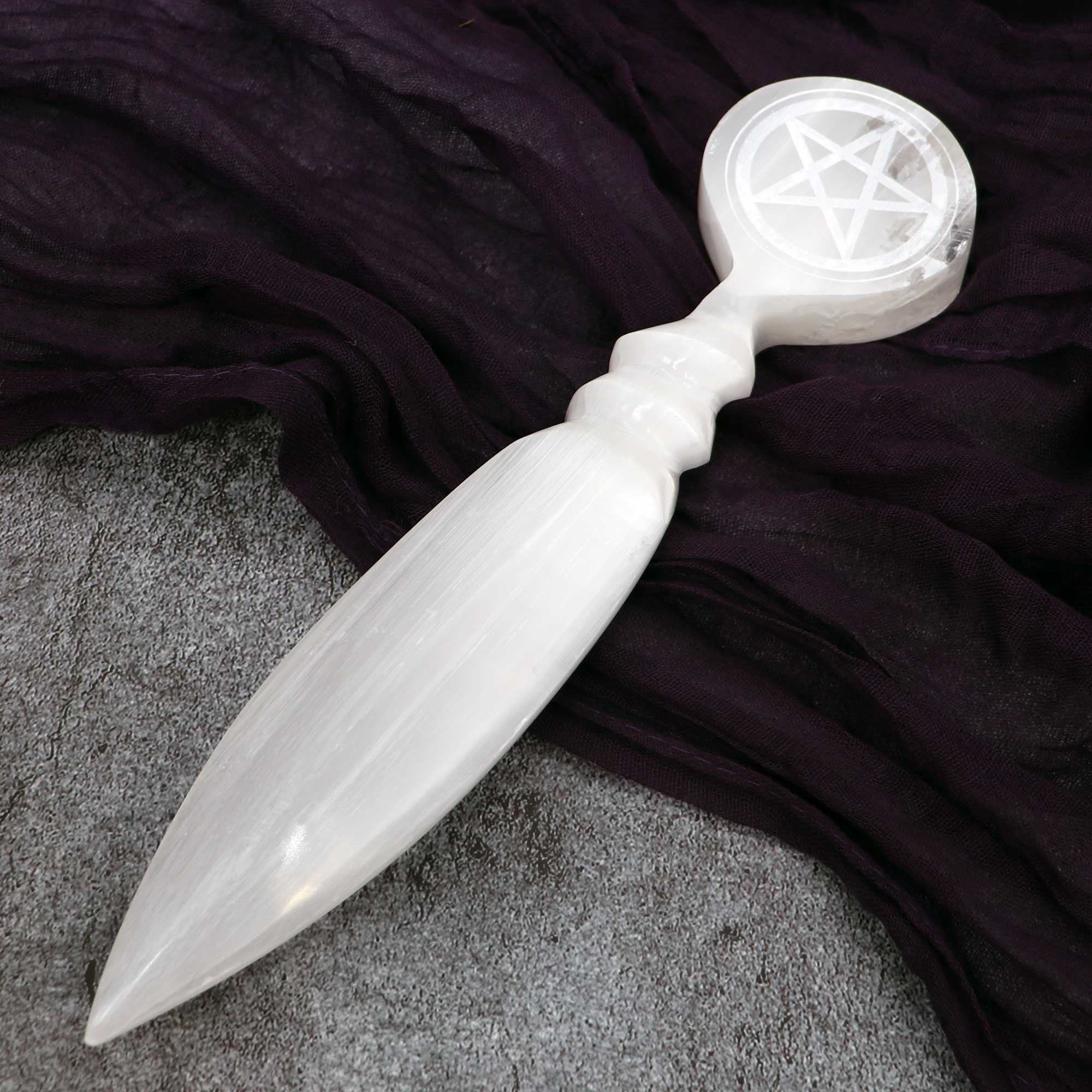 Selenite Pentacle Athame - 13 Moons