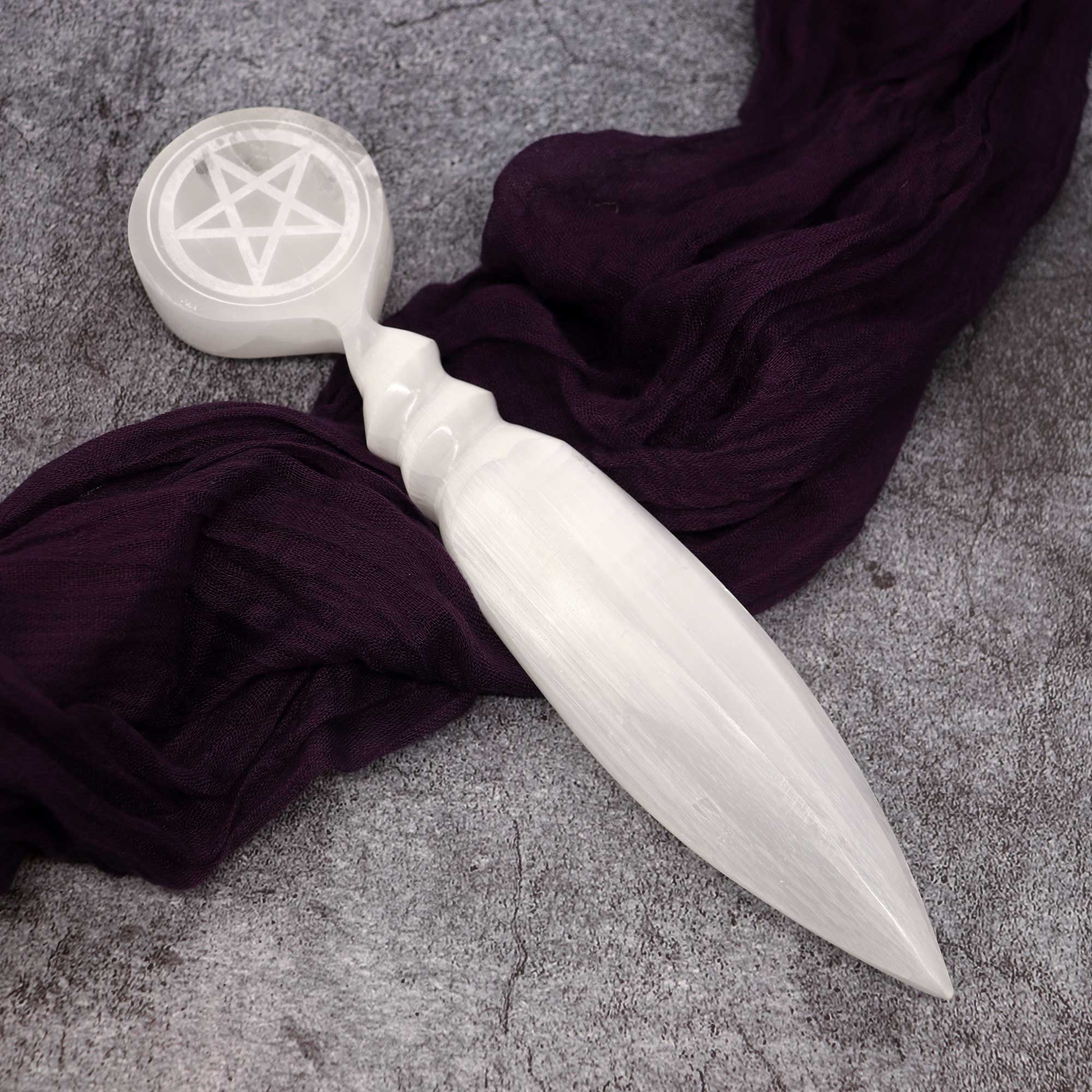 Selenite Pentacle Athame - 13 Moons