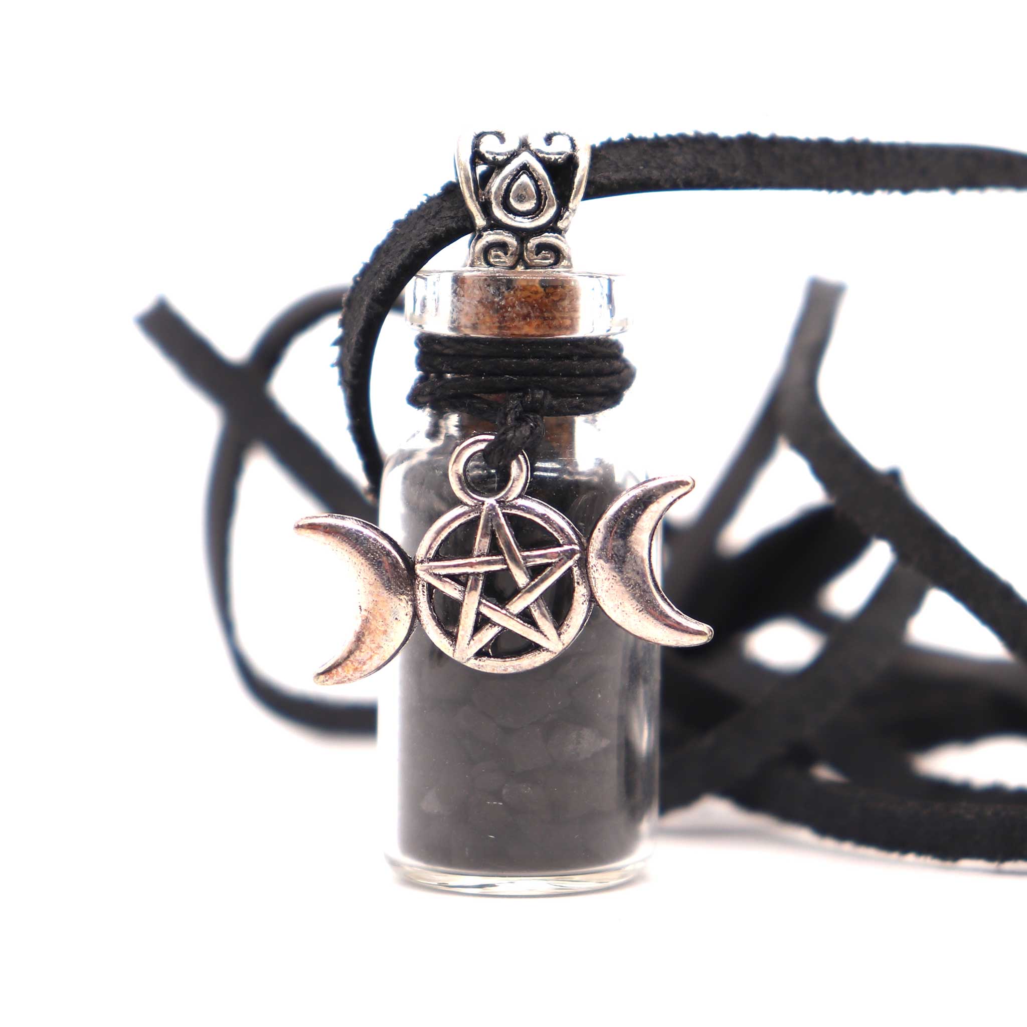 Shungite Triple Moon Pentacle Bottle Necklace - 13 Moons