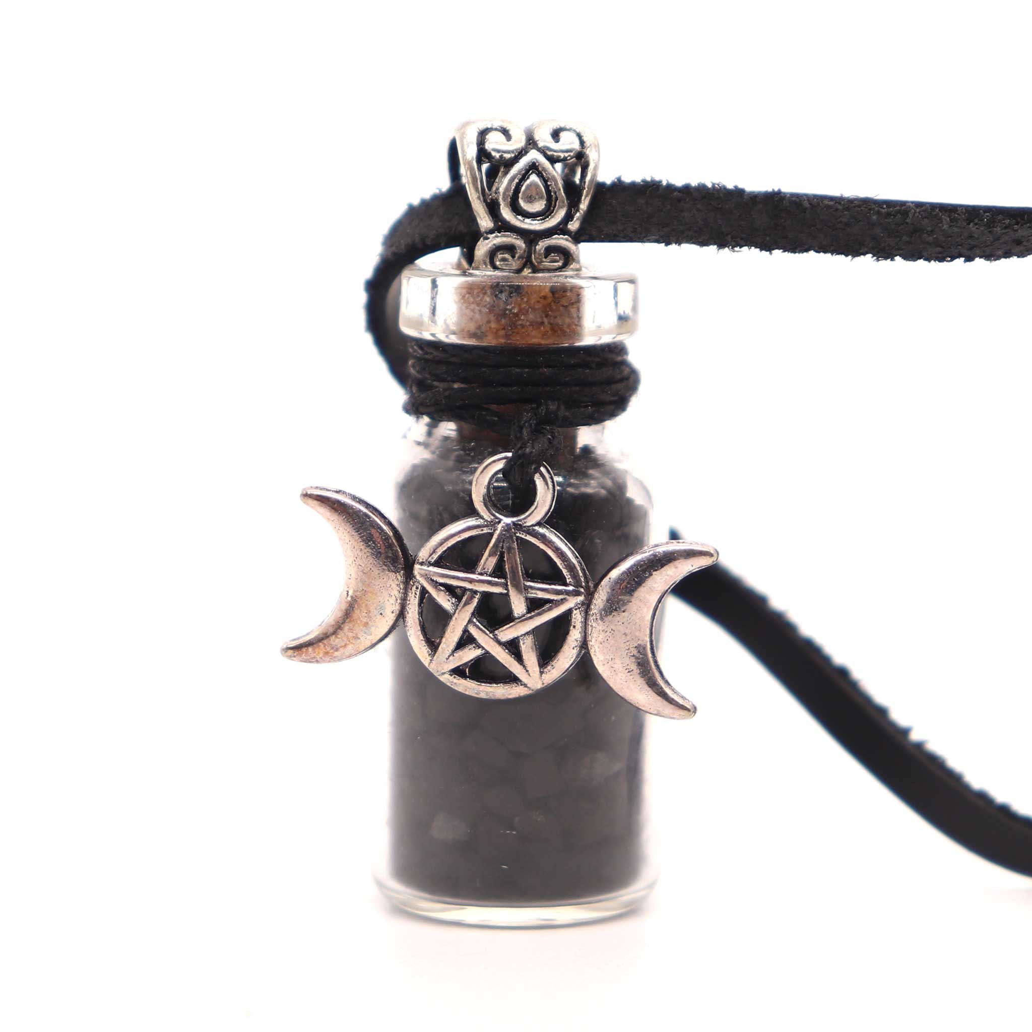 Shungite Triple Moon Pentacle Bottle Necklace - 13 Moons