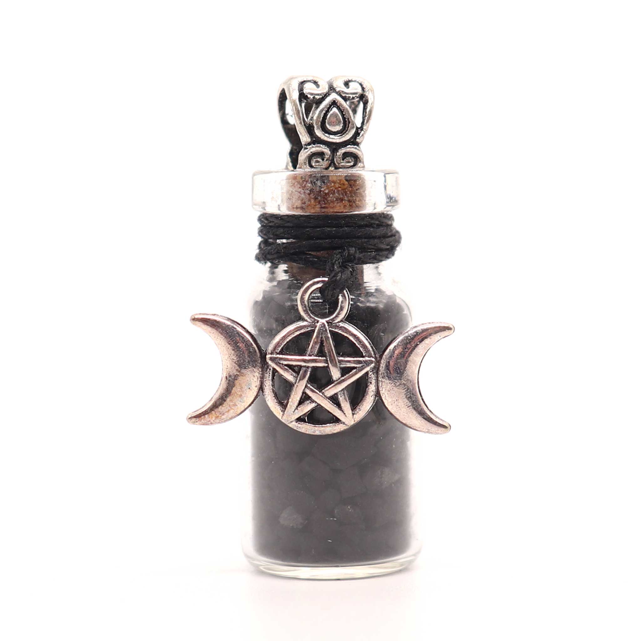 Shungite Triple Moon Pentacle Bottle Necklace - 13 Moons