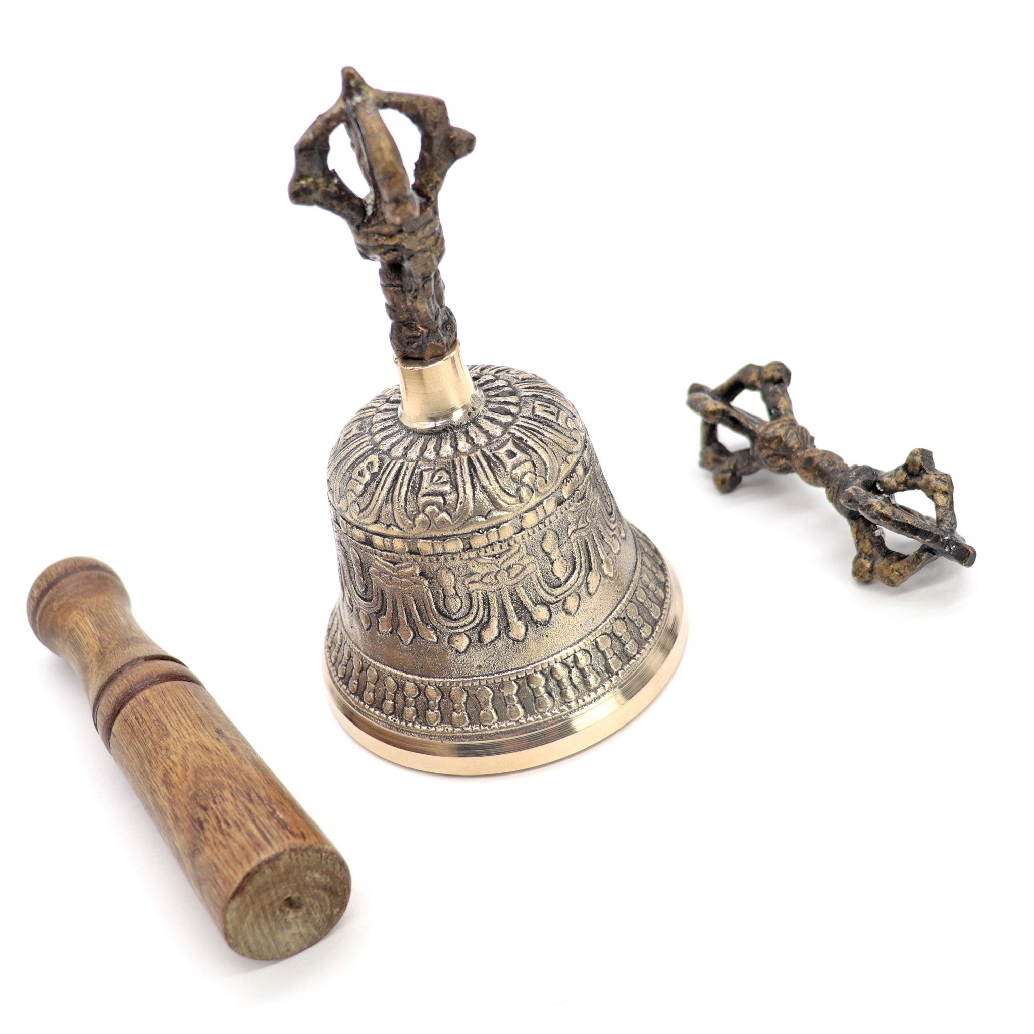 Tibetan Hand Bell with Dorje and Wood Striker - 13 Moons