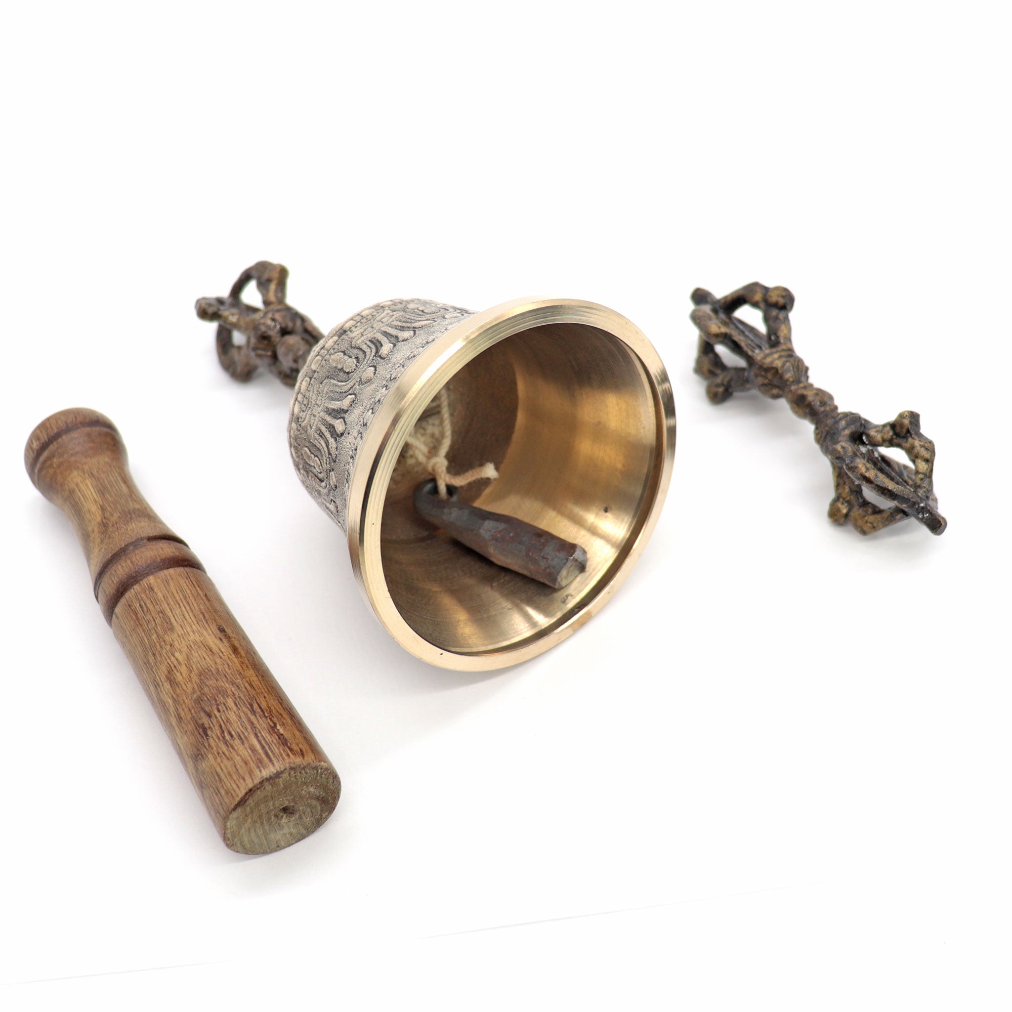 Tibetan Hand Bell with Dorje and Wood Striker - 13 Moons