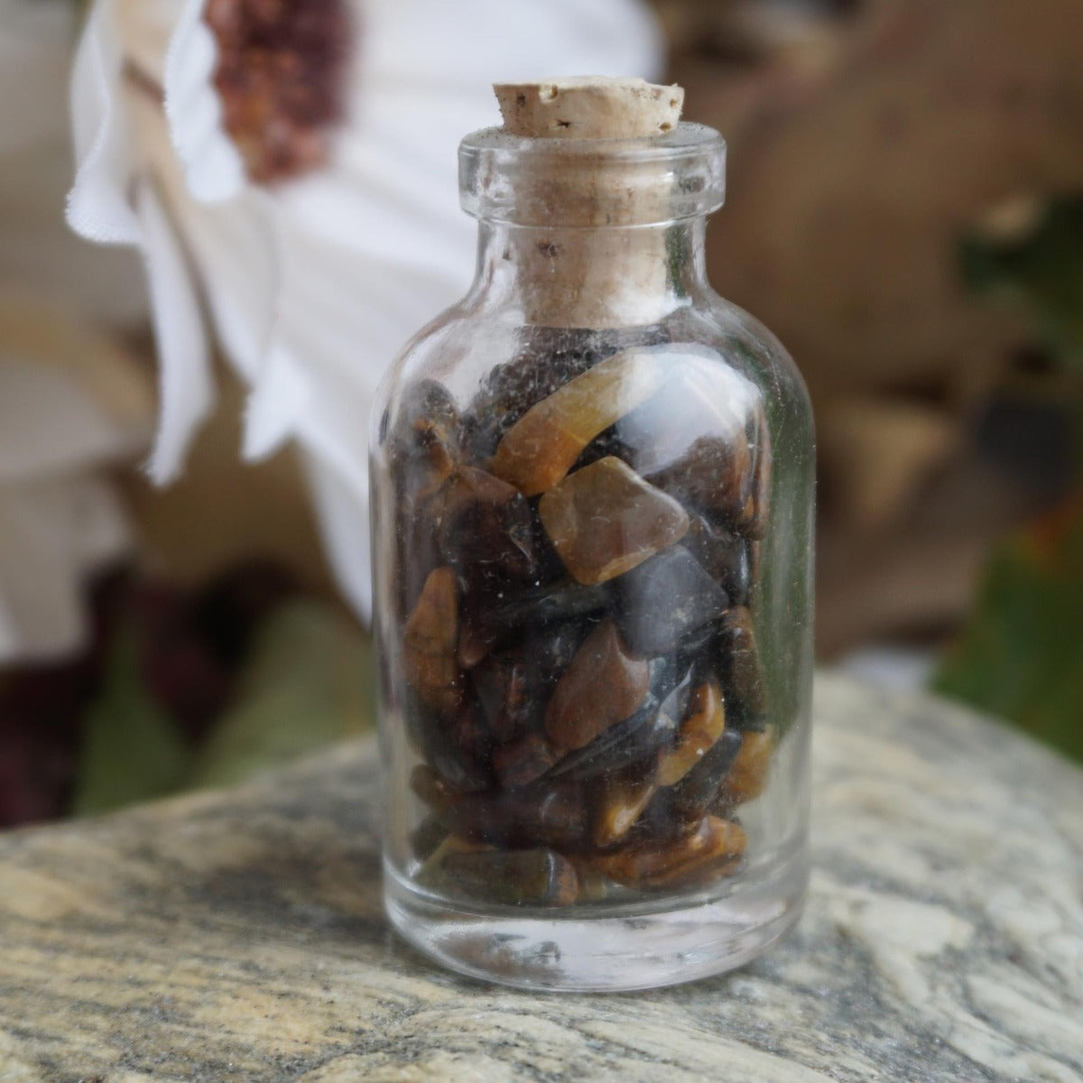 Tigers Eye Chips in Glass Bottle 0706 Gemstone Factory