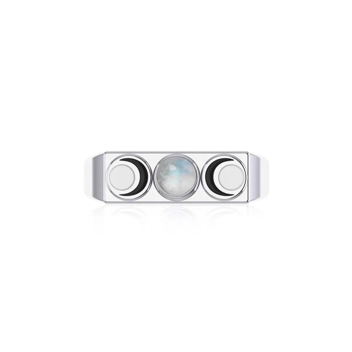 Triple Moon Ring with Rainbow Moonstone - 13 Moons