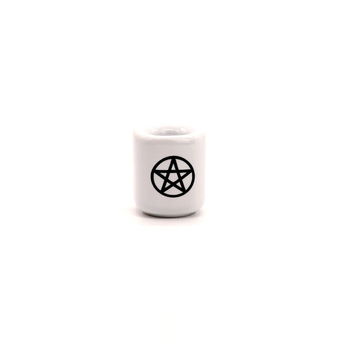 White with Black Pentacle Chime Candle Holder - 13 Moons