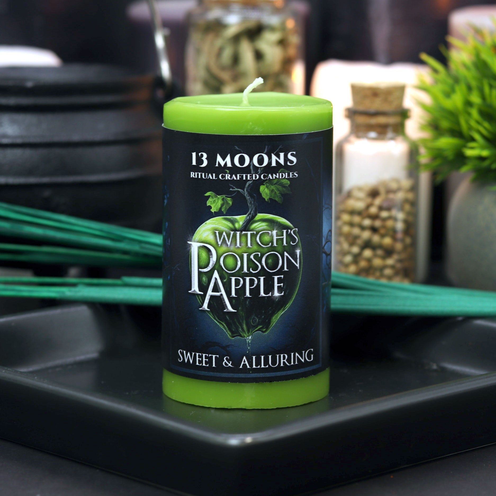 Witch's Poison Apple Ritual Candle Small Pillar - 13 Moons