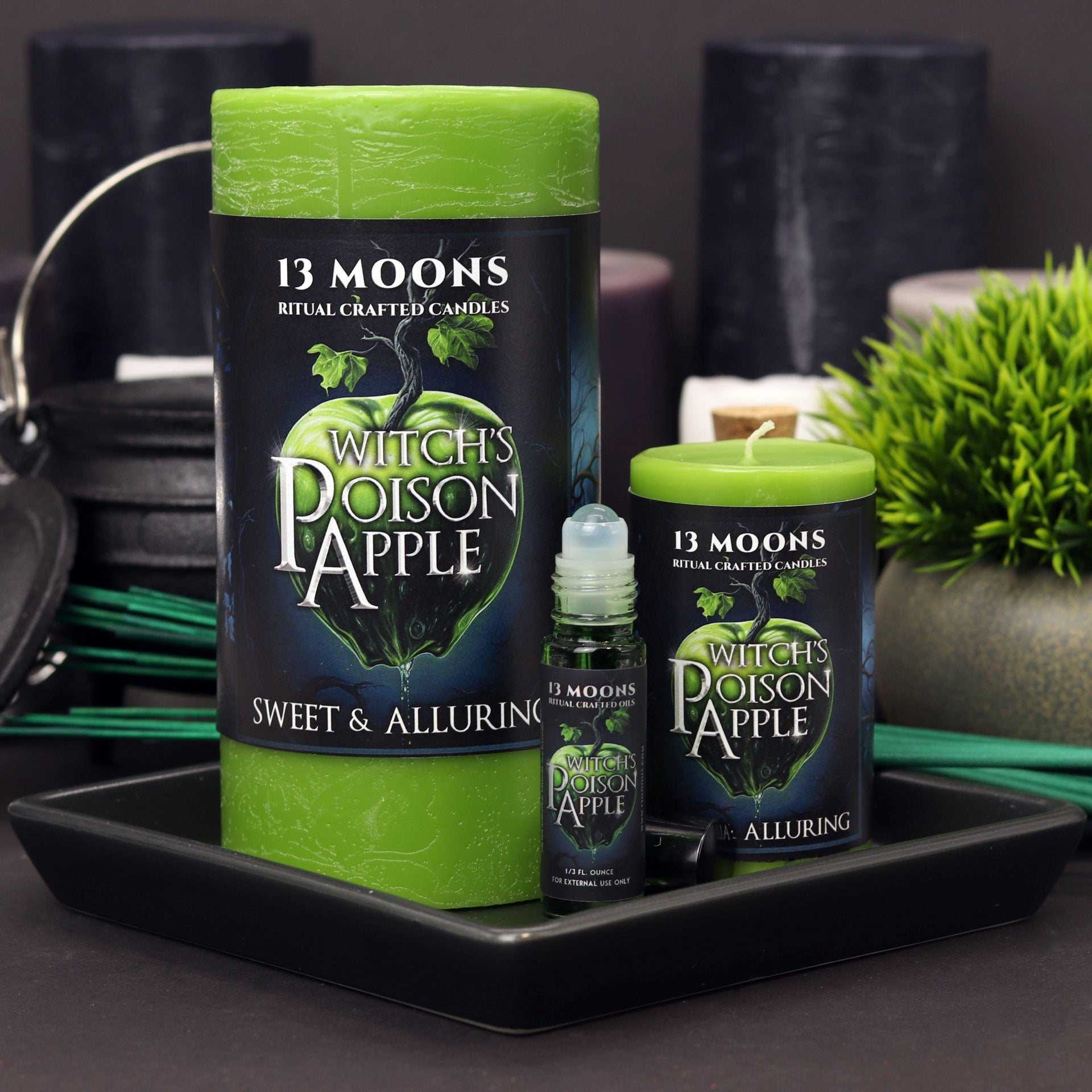 Witch's Poison Apple Ritual Candle Small Pillar - 13 Moons